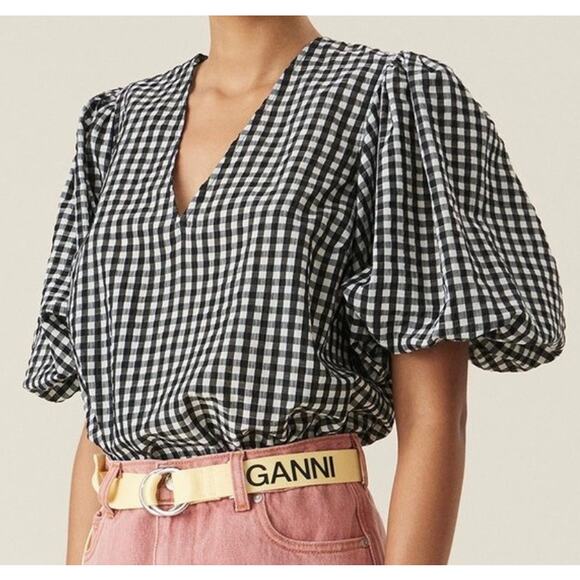 Ganni Black and White Checkered Top - Picture 1 of 16